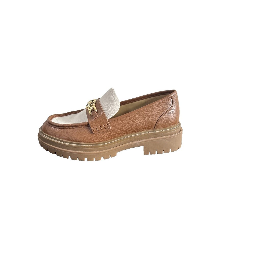 Michael Kors CALLISTA LUG LOAFERS Chunky Flatform Brown & Ivory 2 Tone Sz 7.5 M - Picture 3 of 11
